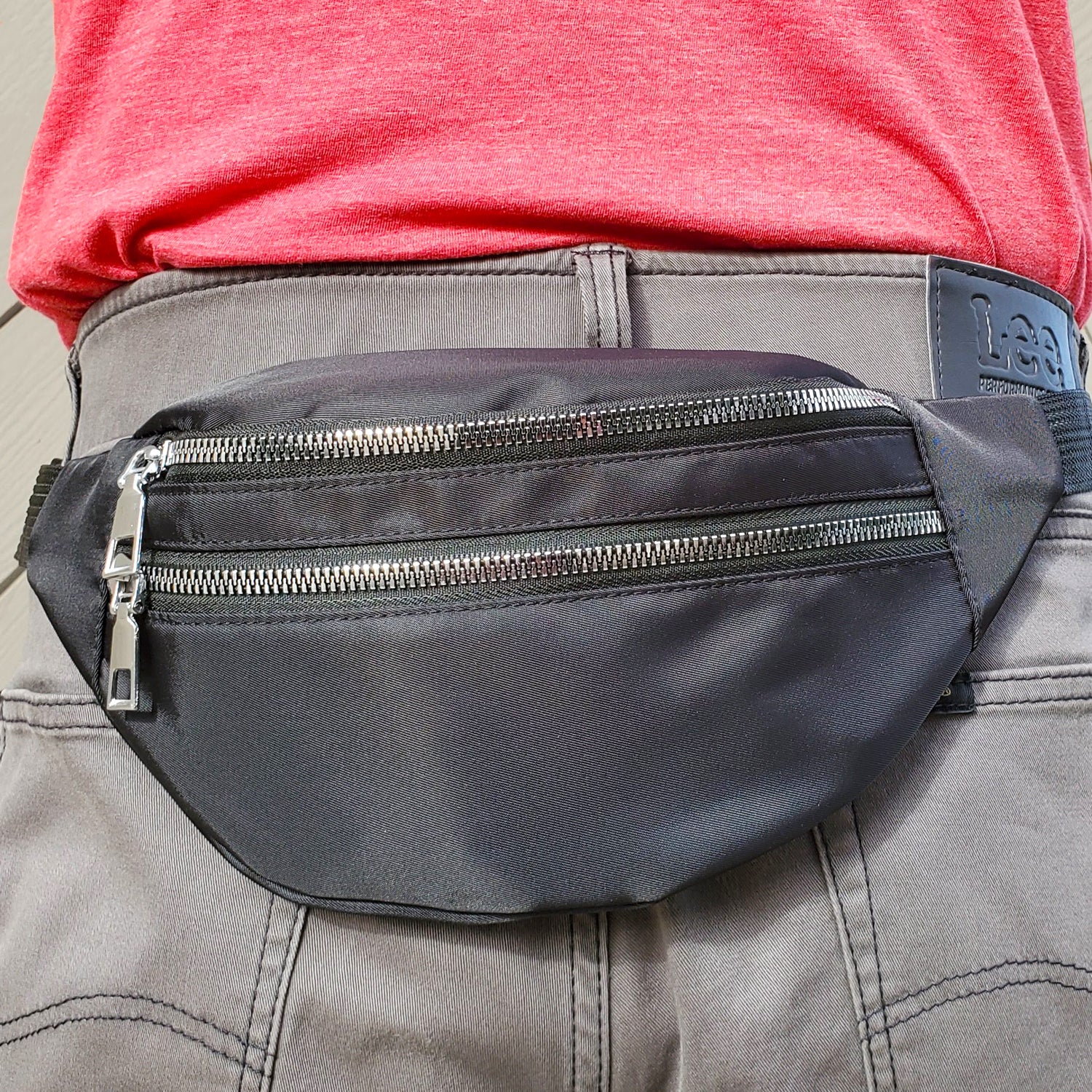 Black Leather Mens Fanny Pack Mens Black Waist Bag Hip Pack Belt