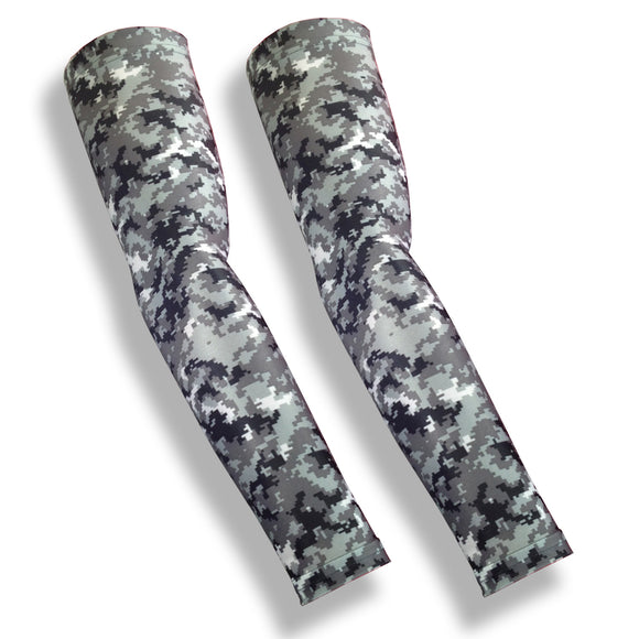 Pair Black & Gray Digital Camo Arm Sleeves - Football, Baseball, Basketball, Gamer - One Size