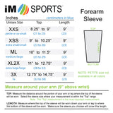 size chart for im sports volleyball forearm sleeve