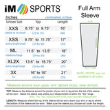 size chart for tennis full arm covers by im sports
