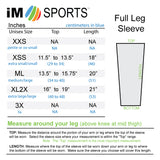 size chart for im sports cycling lower leg sleeves