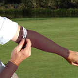 no slip gripper on brown golf arm sleeves
