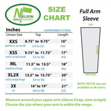 full arm sleeves for golfers size chart